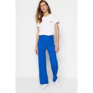 Trendyol Saxe Blues Straight High Waist Ribbed Stitched Woven Trousers