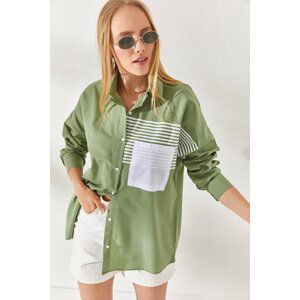 Olalook Mildew Green Pocket Detailed Oversize Woven Shirt