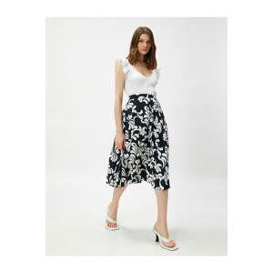 Koton Women's Floral Midi Elastic Waist Pleated Skirt