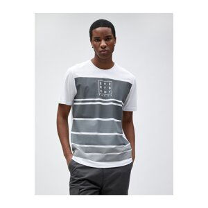 Koton Slogan Printed T-Shirt Color Block Crew Neck Cotton.