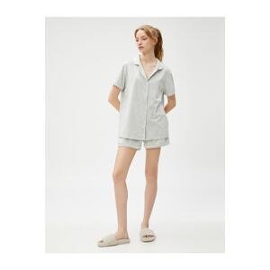 Koton Pajamas Set with Shorts Short Sleeved Shirt Collar With Buttons.