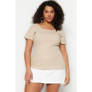 Trendyol Curve Stone Corded U-Neck Knitted T-Shirt