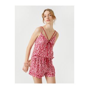 Koton Pajama Top with a Heart Print and Thin Straps V-neck