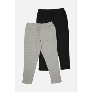 Trendyol Grey-Black Men's Regular/Normal Fit Open Leg Open Legs 2-Pack Basic Sweatpants
