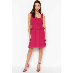 Trendyol Fuchsia Skater/Waist Opening Frilly Mini Lined Woven Dress