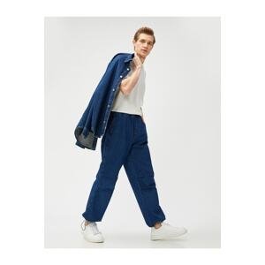 Koton Denim Parachute Trousers Loose Cut, Pocket Detailed, Cotton with Stoppers at the Waist and Legs