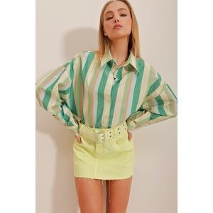 Trend Alaçatı Stili Women's Green Striped Poplin Crop Shirt