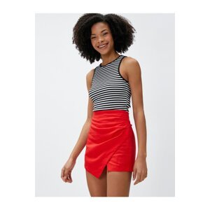 Koton Mini Short Skirt Draped Slit Linen Blend