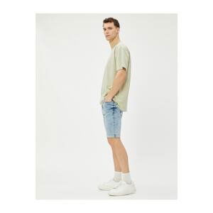 Koton Bermuda Denim Shorts with Fold Detail Pocket Cotton.