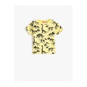 Koton Baby Boy Short Sleeve Crew Neck T-Shirt with Dinosaur Print