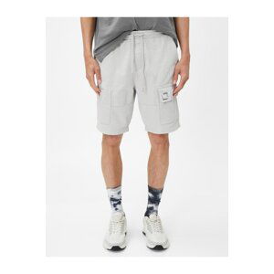 Koton Cargo Shorts with Pocket Label Print Detail Tie Waist.