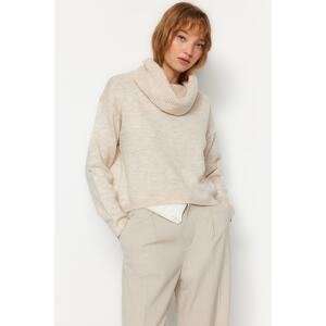 Trendyol Stone Soft Textured Turndown Collar Knitwear Sweater