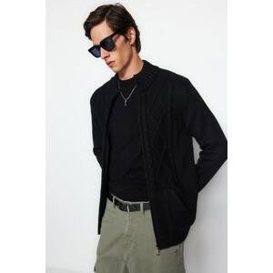 Trendyol Black Men's Slim Fit Knit Detailed Zippered Pocket Knitwear Cardigan