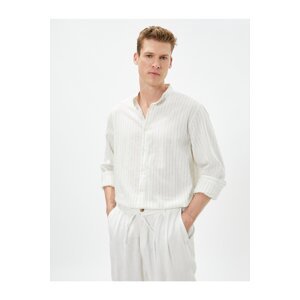 Koton Linen-blend Shirts with a Large Collar Long Sleeved Regular Fit Buttoned