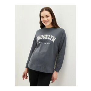 LC Waikiki Gray Crew Neck Text Printed Long Sleeve Maternity Sweatshirt