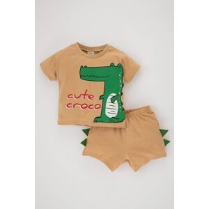 DEFACTO Baby Boy Dinosaur Printed Short Sleeve T-Shirt Shorts 2-Pack Set