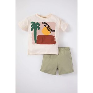 DEFACTO Baby Boy Palm Patterned Short Sleeve T-Shirt Shorts 2-Pack Set