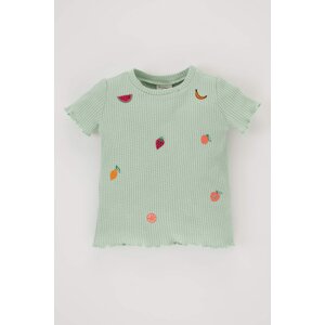 DEFACTO Baby Girl Regular Fit Crew Neck Fruit Patterned Waffle Short Sleeved T-Shirt