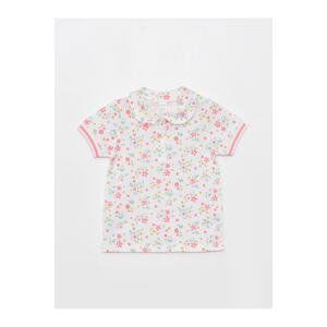 LC Waikiki Baby Girl T-Shirt with Short Sleeves and a Patterned Baby Collar