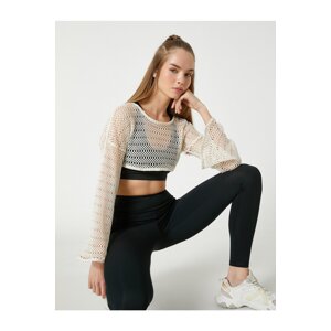 Koton Mesh Crop T-Shirt Long Sleeve Crew Neck