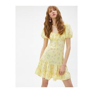 Koton Floral Mini Dress With Gippes Balloon Sleeve