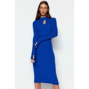 Trendyol Saxe Blue Midi Knitwear Window/Cut Out Dress