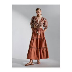 Koton Long Bohemian Skirt with Elastic Waist and Cotton