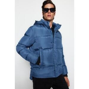 Trendyol Blue Men's Regular Fit Embroidered Detachable Hood Water&Wind Resistant Winter Coat