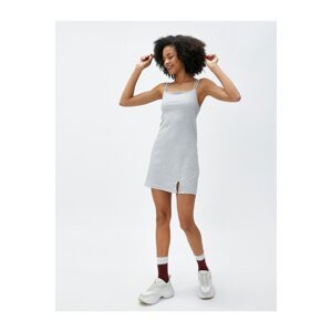 Koton Slim Straps Square Neck Ribbed Slit Mini Dress