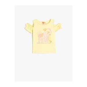 Koton T-Shirt Window Detailed Printed Short Sleeve Crew Neck