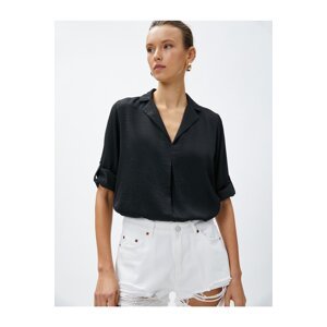 Koton Shirt Collar Blouse with Folded Sleeves Detailed