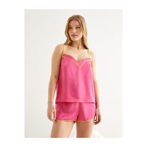 Koton Satin Pajama Top Thin Straps V-Neck with Piping Detail