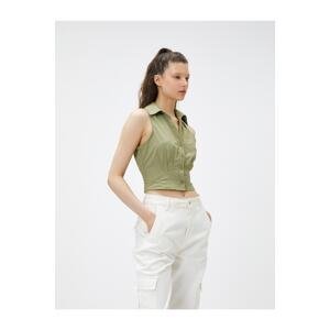 Koton Crop Shirt Sleeveless, Bodice Detailed Cuff Collar