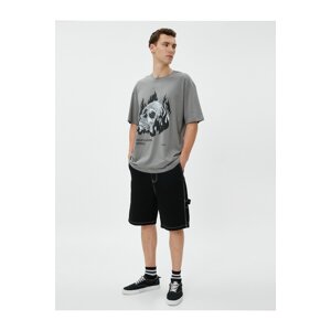 Koton Oversized T-Shirt, Skull Print, Crew Neck Cotton.