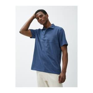 Koton Men's Polo Neck T-Shirt with Buttons, Stitching Detail, Short Sleeves.