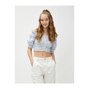 Koton Off-Shoulder Crop Blouse Frilly Balloon Sleeve Gimped