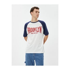 Koton College T-shirt with Printed Crew Neck Raglan Sleeve Cotton