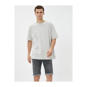 Koton Bermuda Ripped Denim Shorts with Fold Detailed Buttons and Pockets.