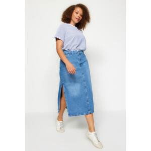 Trendyol Curve Blue Slit Midi Denim Skirt