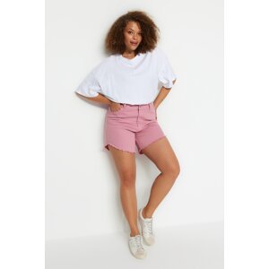 Trendyol Curve Pink Tasseled Flexible Skinny Denim Shorts & Bermuda