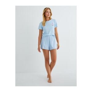 Koton Pajamas Set with Shorts Short Sleeved Ribbed Embroidered