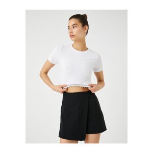Koton Crop T-Shirt with Shiny Stones Detailed Crew Neck Short Sleeves
