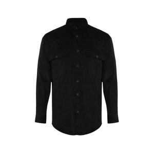 Trendyol Black Unisex Oversize Fit Double Pocket 100% Cotton Velvet Shirt