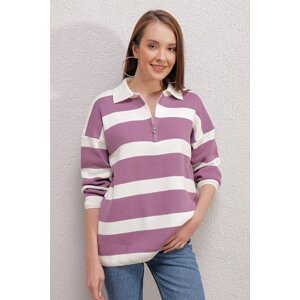 Bigdart 4512 Striped Oversize Sweater - Lilac