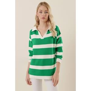 Bigdart 15792 Polo Neck Striped Sweater - Green