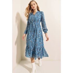 Bigdart 2137 Patterned Chiffon Dress - Blue