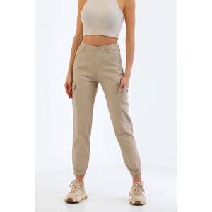 BİKELİFE Beige Cargo Pocket Gabardine Fabric Trousers