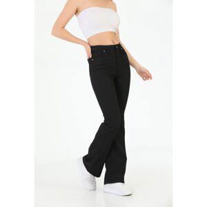 BİKELİFE Women's Black Flared Leg Flexible Lycra Trousers