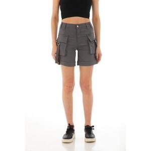 BİKELİFE Gray Cargo Pocket High Waist Stretch Denim Shorts