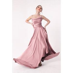 Lafaba Women's Powder Powder Evening Dress &; Prom Dress with Ruffles and a Slit in Satin.